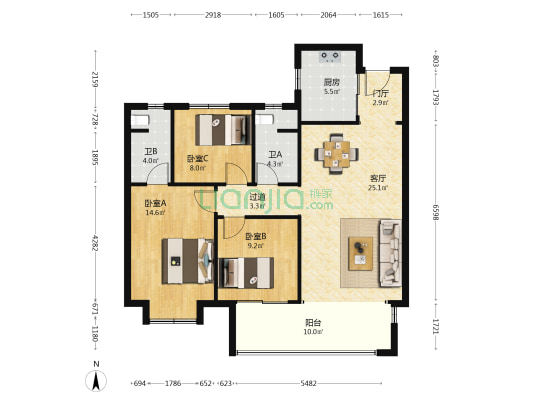 长房悦香山 3室1厅2卫 116平方
