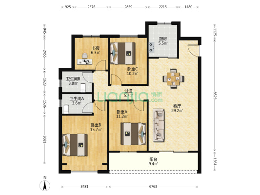 招商德信博悦湾 4室1厅2卫 129平方