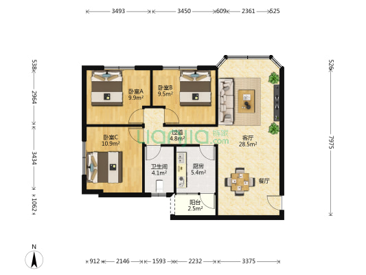 豪园大厦 3室1厅1卫 115平方