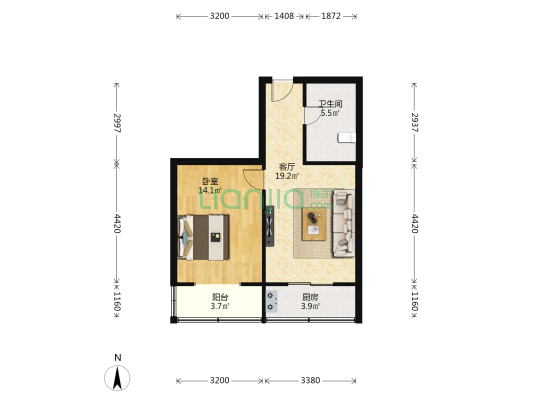 翠荫里 1室1厅1卫 57平方