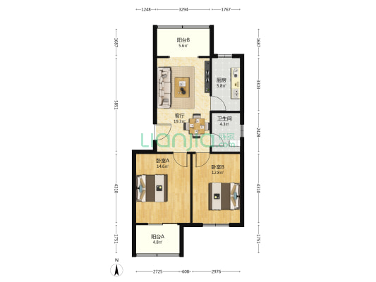 秦川社区29街坊 2室1厅1卫 87平方
