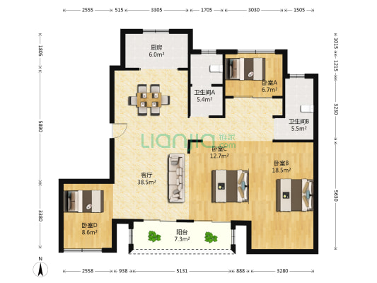 信达兰庭 4室1厅2卫 138平方