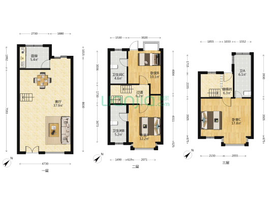 天下青城A区 3室1厅3卫 132平方