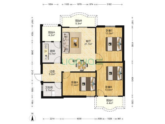 菖蒲新区 3室1厅1卫 95平方