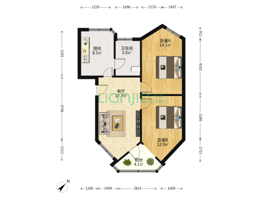 商业厅宿舍 2室1厅1卫 74平方