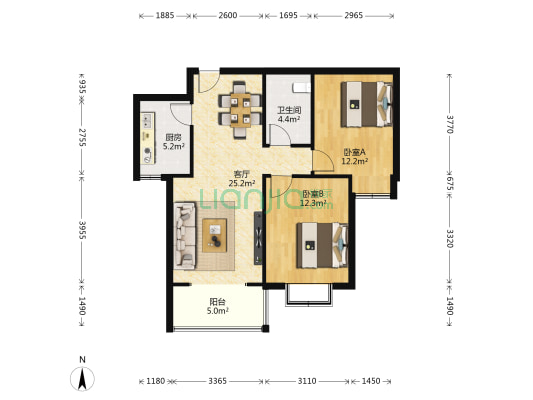 东明苑 2室1厅1卫 89平方