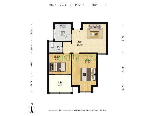 燕雅苑 2室1厅1卫 69平方