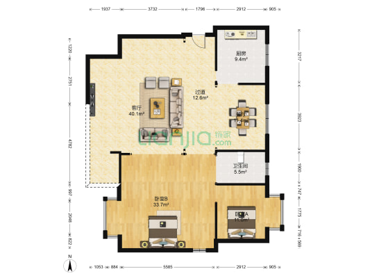 华飞名盛世界 2室2厅1卫 205平方