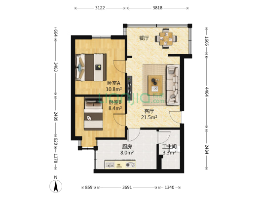 菱角塘小区北区 2室1厅1卫 51平方