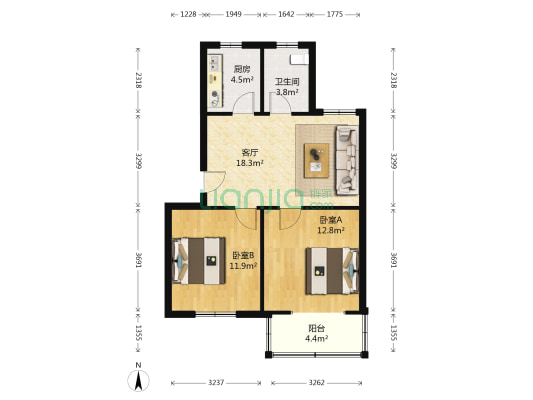学士桥小区 2室1厅1卫 67平方