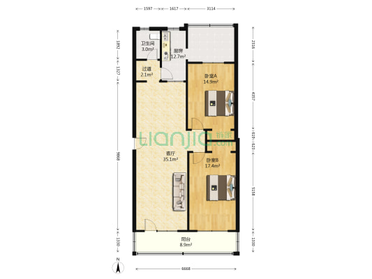 省直党校宿舍 2室1厅1卫 110平方