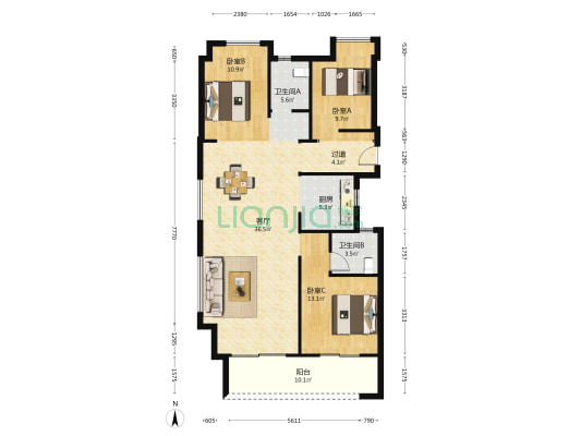 中建·鄂旅投·壹品公馆 3室1厅2卫 126平方