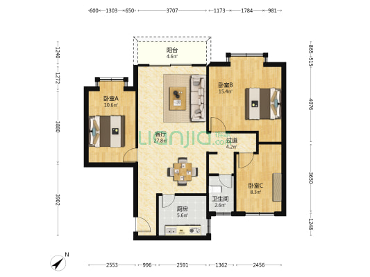 深华业大厦 3室1厅1卫 96平方
