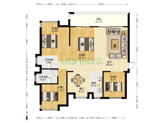 三盛璞悦滨江 4室2厅2卫 124平方