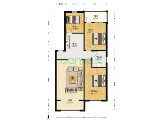 黄水信用社家属区 3室1厅1卫 104平方