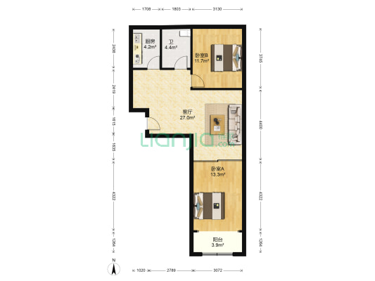 雅龙商住楼 2室1厅1卫 88平方
