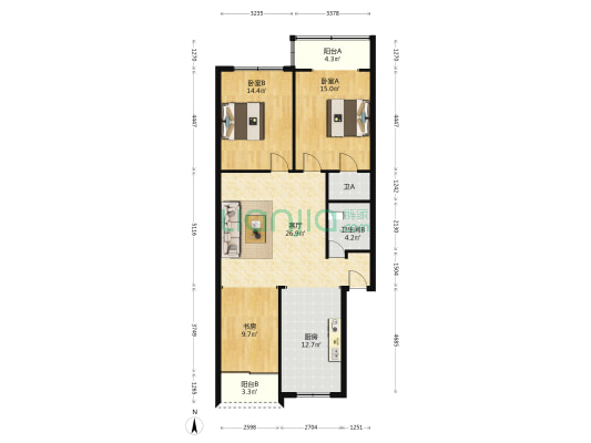 大道北街 3室1厅2卫 120平方
