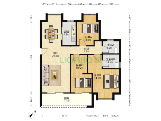 融侨滨江城美域 3室1厅2卫 128平方
