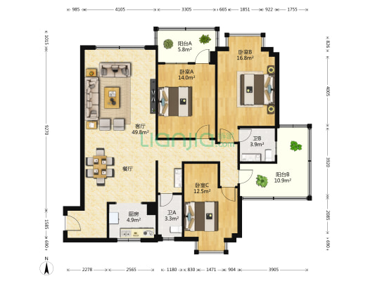 新阳100 3室1厅2卫 143平方