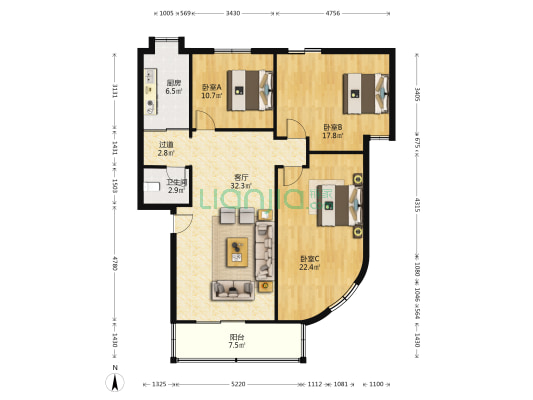 电力设计院(花园角街21号) 3室1厅1卫 117平方