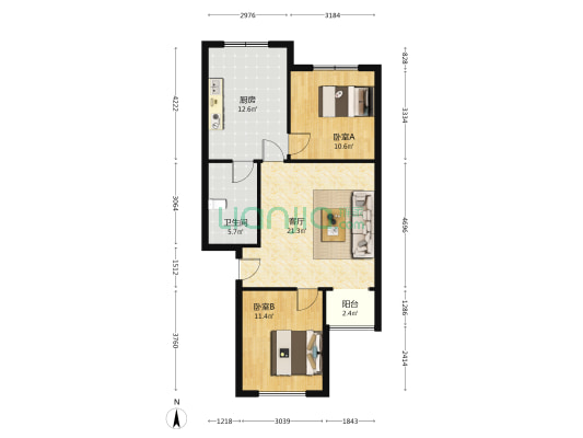 福园小区(开平区) 2室1厅1卫 83平方