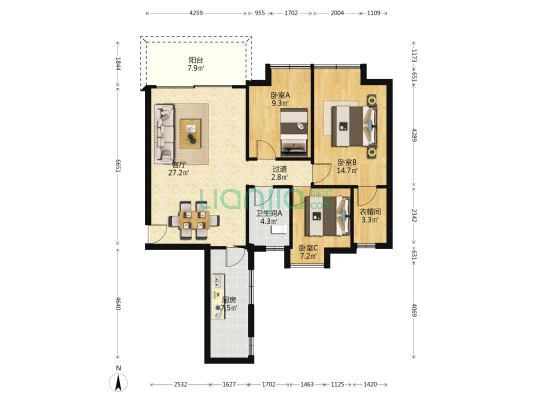 瑞和家园 3室1厅1卫 106平方