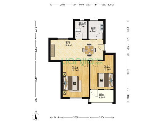 木杏新村 2室1厅1卫 66平方