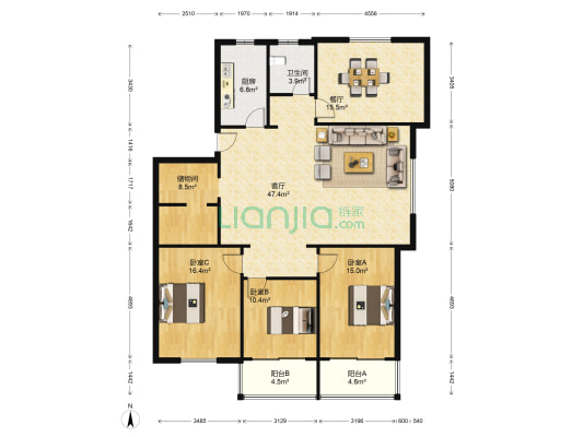 新东南公寓 3室2厅1卫 158平方