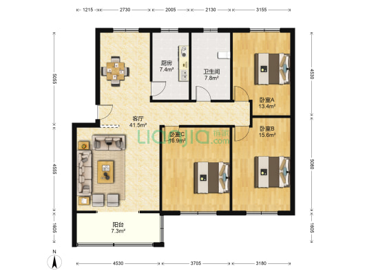 宁兴花园 3室1厅1卫 130平方