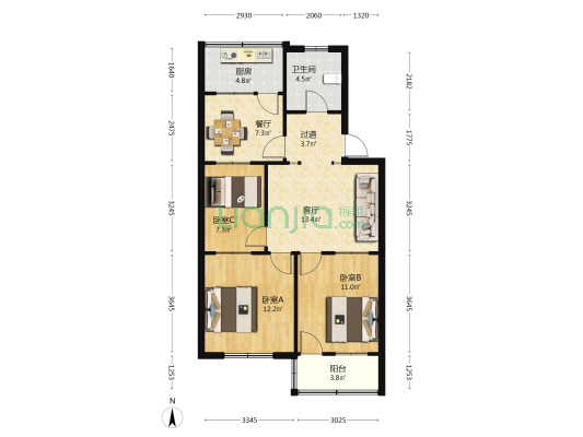 人民医院家属院 3室2厅1卫 79平方