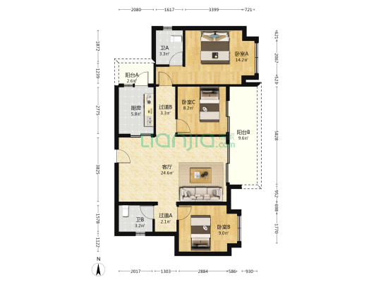 碧桂园翘楚棠 3室1厅2卫 109平方