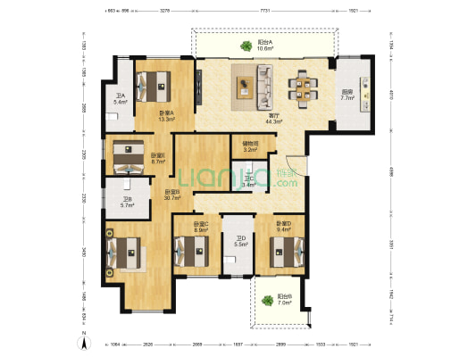 卓越湾汇 5室1厅4卫 230平方