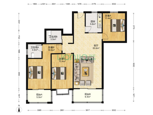 新兴市场 3室1厅2卫 146平方