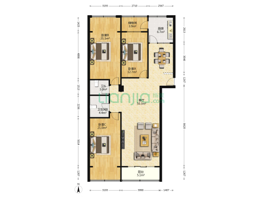 甘肃省物产集团家属院 3室1厅2卫 149平方