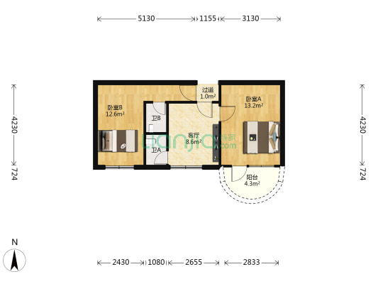 科苑居 2室1厅2卫 71平方