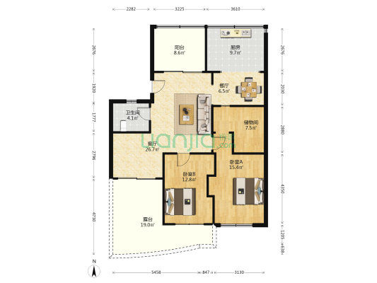 三江花园(富阳) 2室2厅1卫 87平方