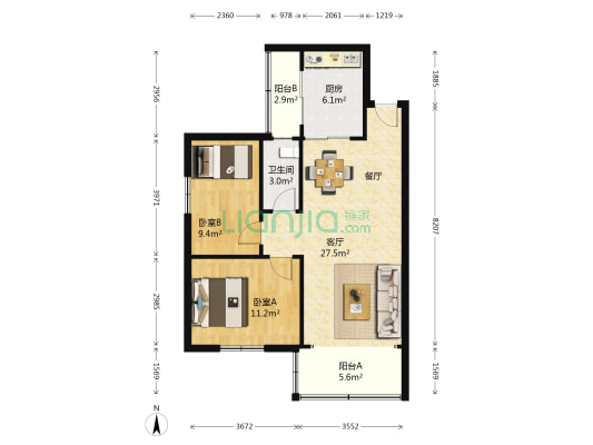 华景新城胜景楼 2室1厅1卫 78平方