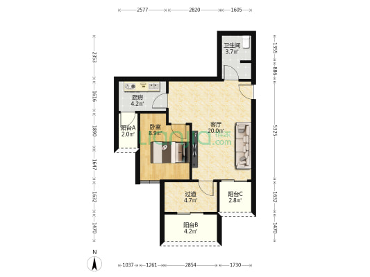 华美翡丽山四期 1室1厅1卫 64平方