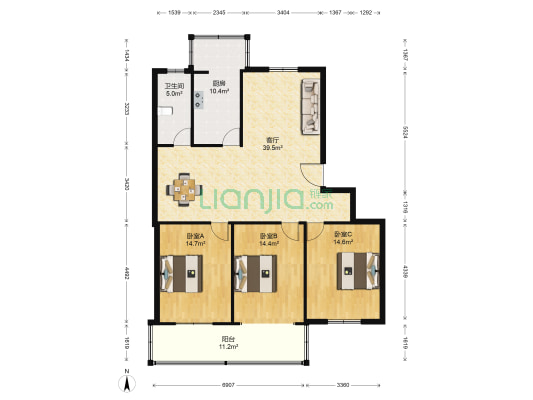 星盛花园 3室1厅1卫 120平方