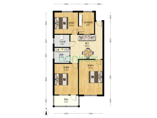 梅里路 4室1厅1卫 103平方