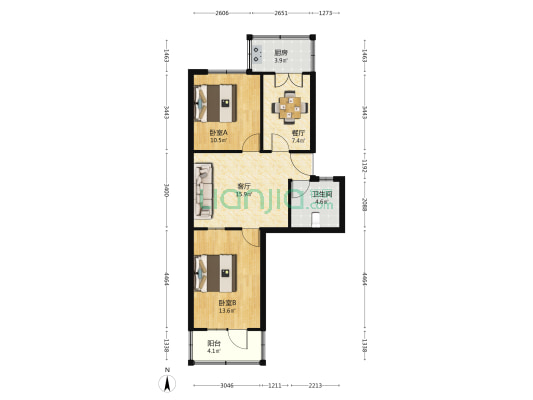 富强小区 2室2厅1卫 75平方