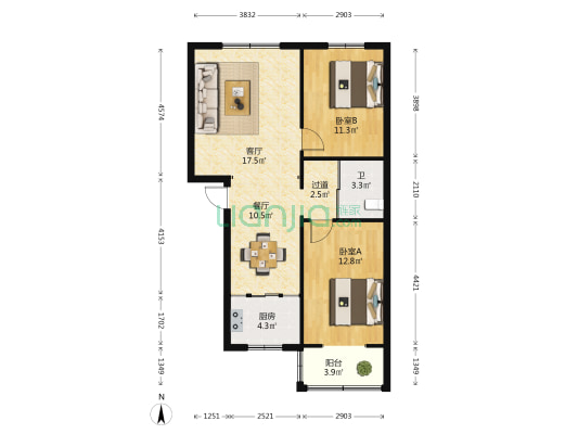 三利公司家属院 2室2厅1卫 83平方