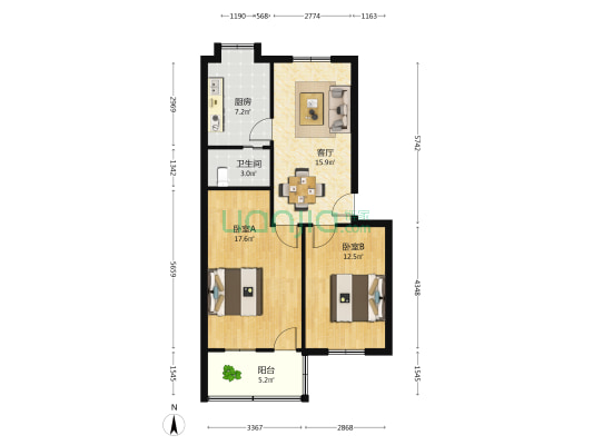 江大南路 2室1厅1卫 73平方