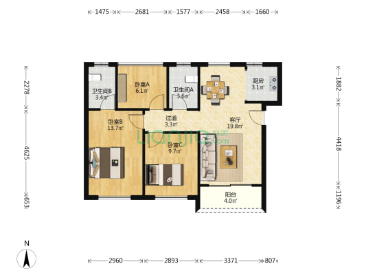 正弘·林语轩 3室1厅2卫 85平方
