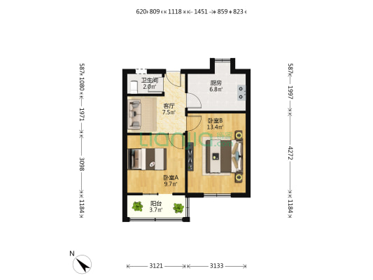 文家后巷2号 2室1厅1卫 51平方