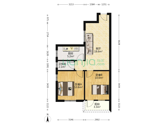 员村四横路3号大院 2室1厅1卫 62平方