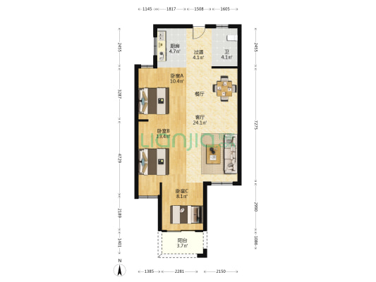 正祥贵里香园 3室1厅1卫 88平方