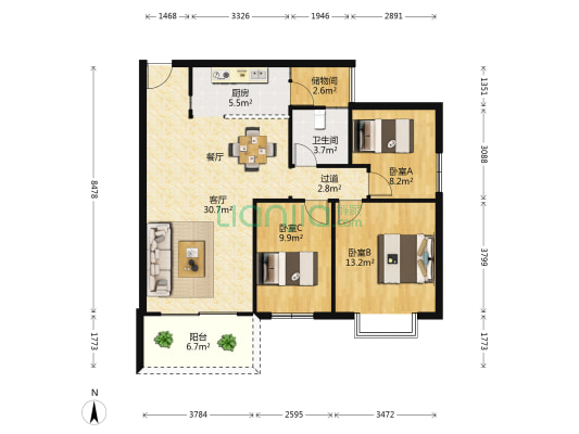 翠湖新城北区 3室1厅1卫 92平方