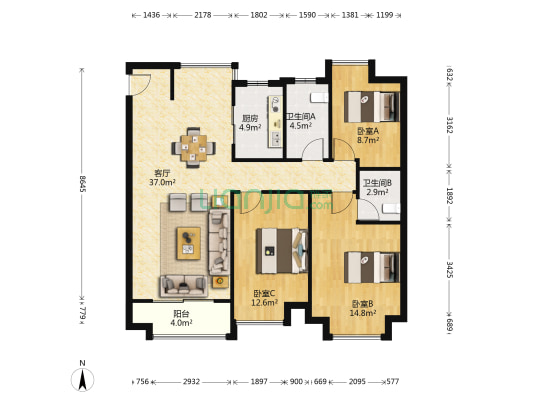 绿地国际博览城二期博鸿 3室1厅2卫 117平方