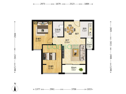 望兴西西里 2室1厅1卫 78平方